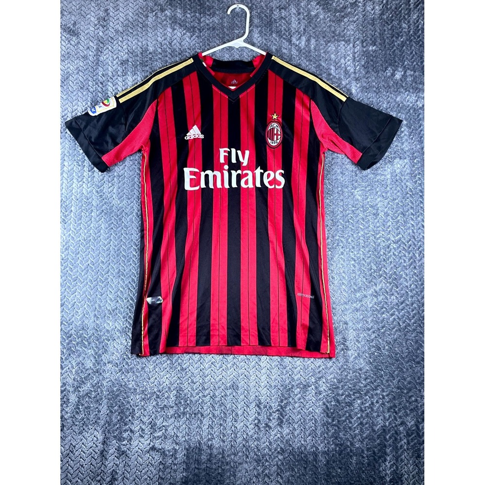Adidas Ac Milan Kevin-Prince Boateng #10 Jersey Men XL Black Red Striped Soccer